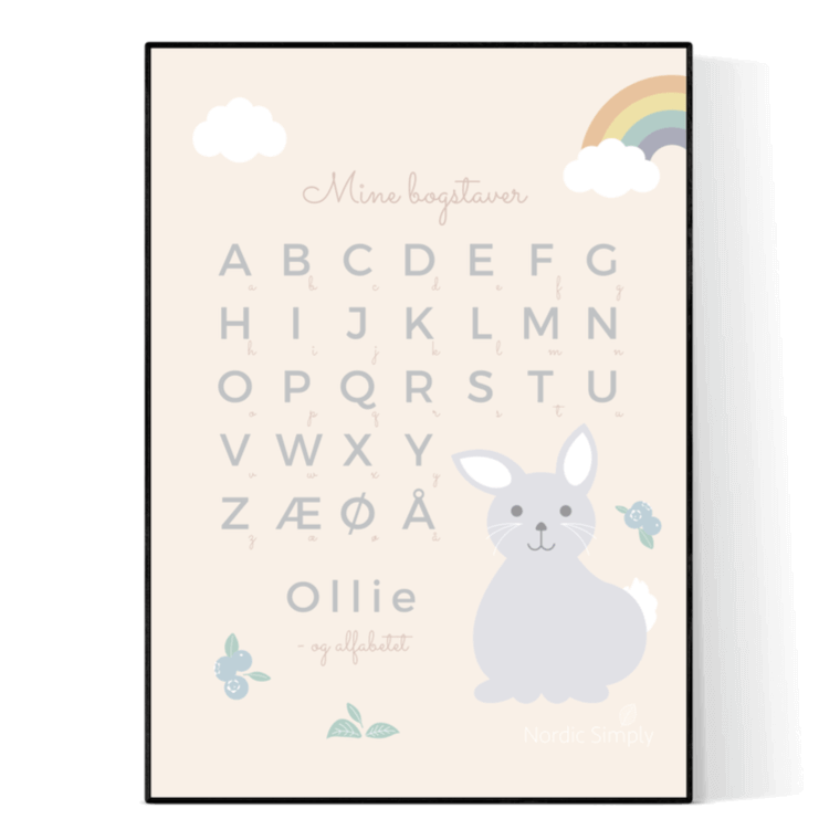 Sort Alfabetplakat Med Navn Kanin 50x70 Ramme Træ Nordic Simply - Nordic Simply Plakater