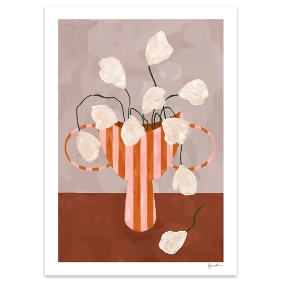 Hvid White Flowers Striped Vase 50x70cm Frankie Penwill - Plakater